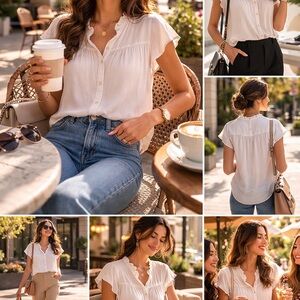 Rachel Zoe Cream Button-Up Blouse